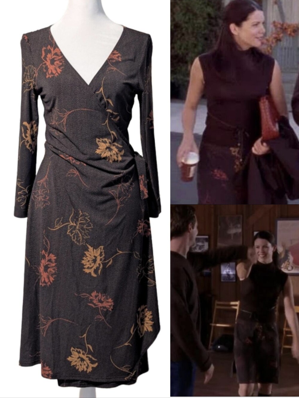 Vintage ASO Gilmore Girls Lorelai Skirt Dress Brown Floral Dancing Scene Size M